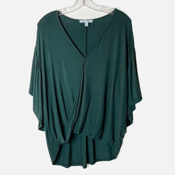 She & Sky Women's Tunic Top Size S Green Dolman Flutter Sleeve Crossover V-Neck - Picture 1 of 5